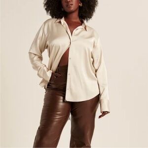 Abercrombie & Fitch Satin Cream Button-Down Shirt